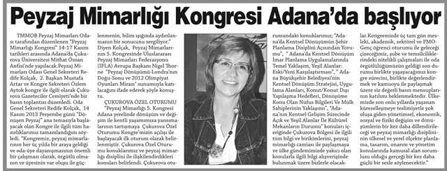 PEYZAJ MİMARLIĞI KONGRESİ ADANA`DA BAŞLIYOR - 13.11.2013 / ADANA KENT GAZETESİ