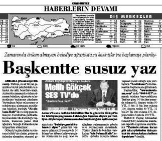 CUMHURİYET 01.07.2007 " BAŞKENTTE SUSUZ YAZ "