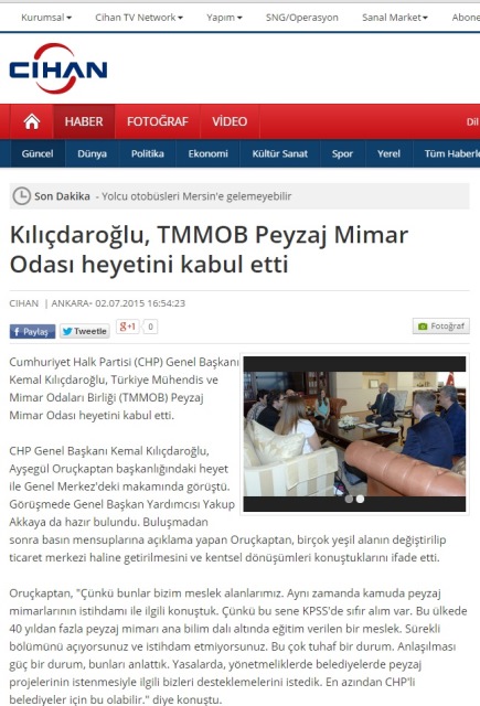 KILIÇDAROĞLU, TMMOB PEYZAJ MİMAR ODASI HEYETİNİ KABUL ETTİ 02.07.2015 / CİHAN