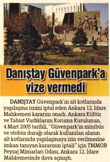 HÜRRİYET ANKARA 03.10.2009 "DANIŞTAY GÜVENPARK'A VİZE VERMEDİ"